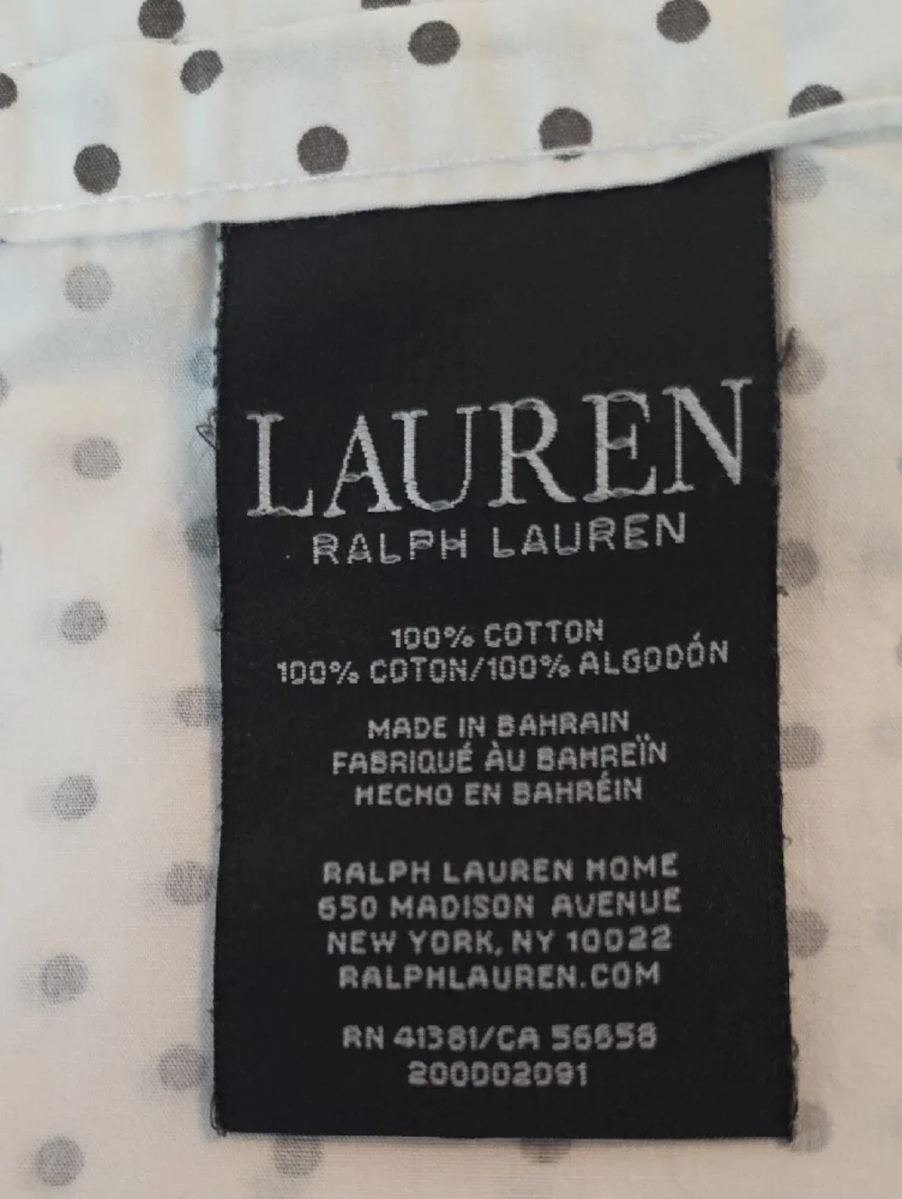 Lauren Ralph Lauren White Body Black Gray Polka Dot Cotton Twin Flat Sheet